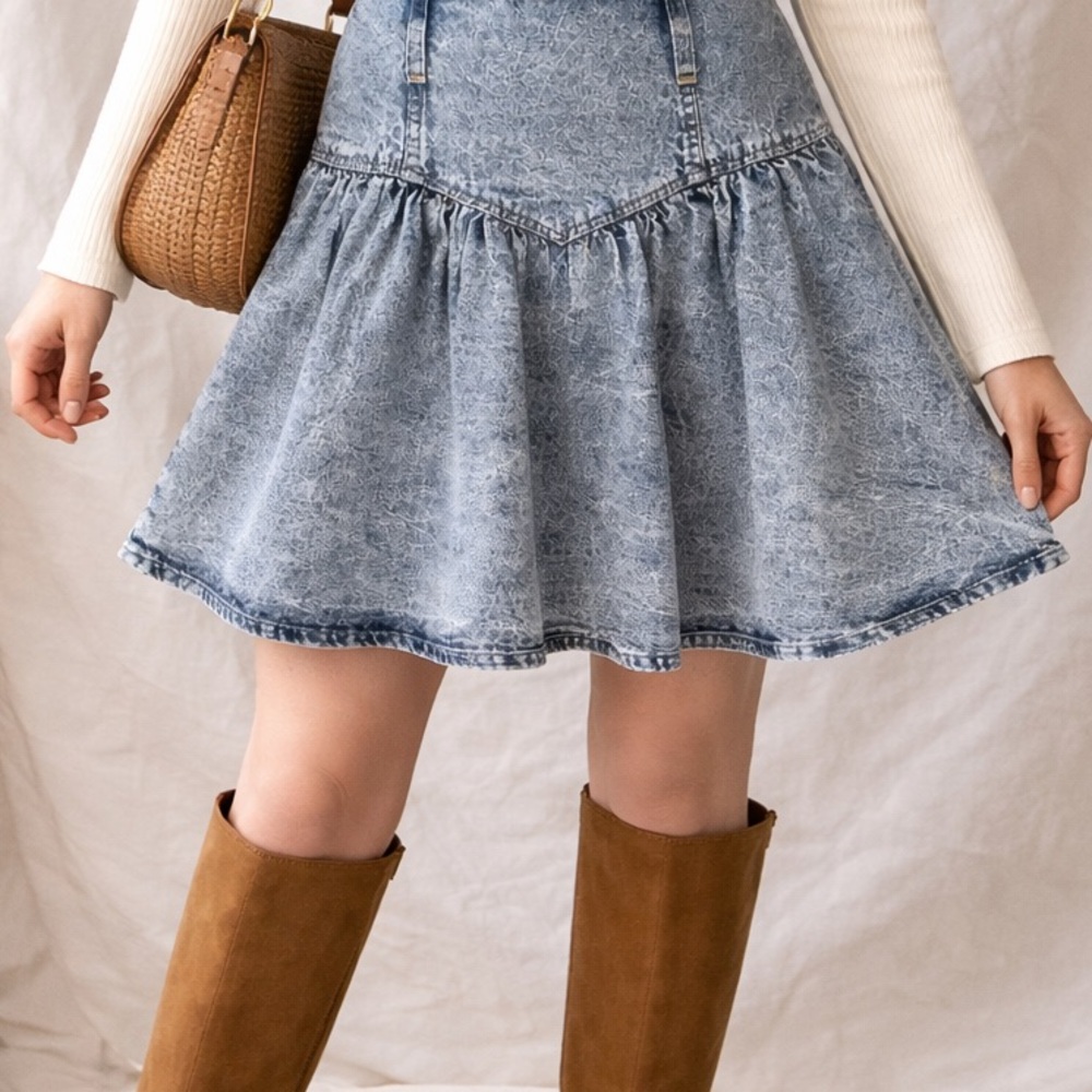 Vintage Mixed Blues Stone Washed Jean Denim Ruffle Skirt Y2K S or XS - Picture 1 of 11